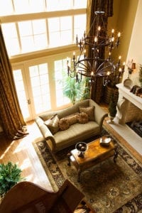 Living room with chandelier